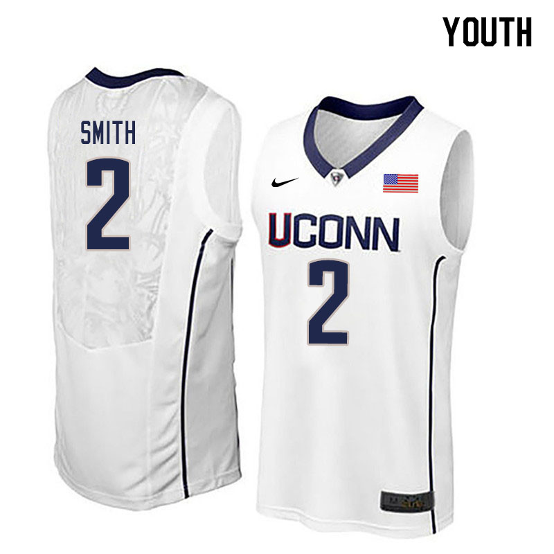 Youth #2 Tarin Smith Uconn Huskies College Basketball Jerseys Sale-White